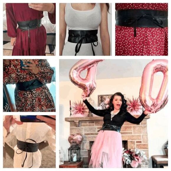 Bow Tie Wide Wrap Around Obi Corset Black Belt NEW SIZE L-XL NEW - Picture 7 of 15